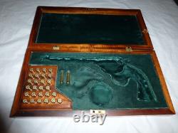 Vintage Antique Wooden Pistol Handmade Display Case. 16x8x4, Green Velvet