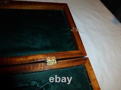 Vintage Antique Wooden Pistol Handmade Display Case. 16x8x4, Green Velvet