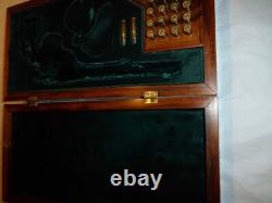 Vintage Antique Wooden Pistol Handmade Display Case. 16x8x4, Green Velvet