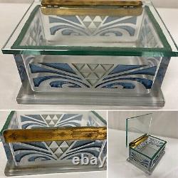 Vintage Art Deco Etched Glass Hinged Cigar Cigarette Box Display Case