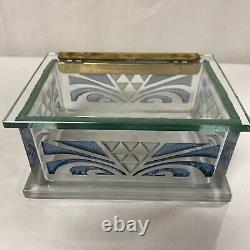 Vintage Art Deco Etched Glass Hinged Cigar Cigarette Box Display Case