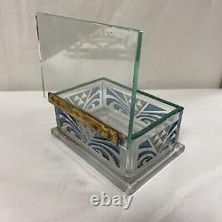 Vintage Art Deco Etched Glass Hinged Cigar Cigarette Box Display Case