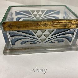 Vintage Art Deco Etched Glass Hinged Cigar Cigarette Box Display Case