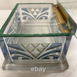 Vintage Art Deco Etched Glass Hinged Cigar Cigarette Box Display Case