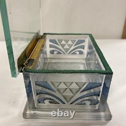 Vintage Art Deco Etched Glass Hinged Cigar Cigarette Box Display Case