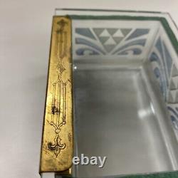 Vintage Art Deco Etched Glass Hinged Cigar Cigarette Box Display Case