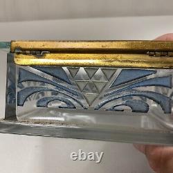 Vintage Art Deco Etched Glass Hinged Cigar Cigarette Box Display Case