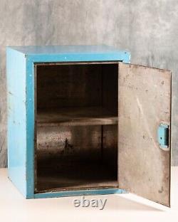 Vintage Blue Metal Cake Storage Cabinet Counter Safe Box Tin Display Case Cakes