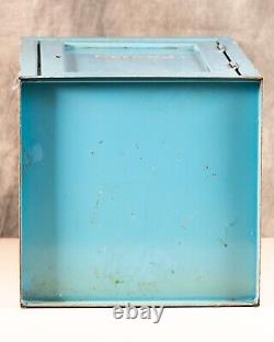 Vintage Blue Metal Cake Storage Cabinet Counter Safe Box Tin Display Case Cakes