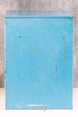 Vintage Blue Metal Cake Storage Cabinet Counter Safe Box Tin Display Case Cakes