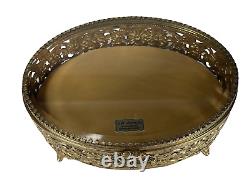 Vintage Glass Top Daisy Filigree Jewelry Box Display Case 24 KT Gold Plated Oval