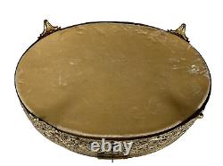 Vintage Glass Top Daisy Filigree Jewelry Box Display Case 24 KT Gold Plated Oval