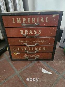 Vintage Imperial Brass Fittings Metal Display Case Storage Cabinet 5 Drawers