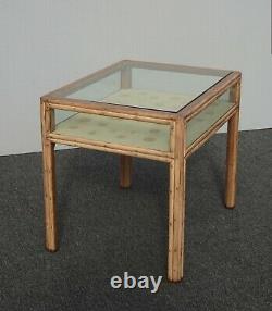 Vintage Mid Century Modern Bamboo Shadow Box End Table by McGuire Display Case