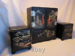 Vintage Miniature Tansu Boxes, Jewelry Or Collector Display Cases, Japanese