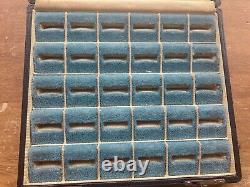 Vintage Multi Ring Jewelers Black Display Box Case Blue Velvet 30 Slots Storage