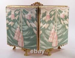 Vintage Ormolu Beveled Pink Glass Jewelry Box Table Vitrine Display Case 14x10