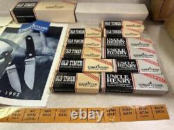 Vintage Schrade Old Timer Uncle Henry Display With12 Knives & Boxes & Storage USA