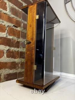 Vintage Store Display Case Solid Wood Double Sided Rotates Lined Velvet Plexi