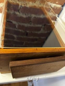 Vintage Store Display Case Solid Wood Double Sided Rotates Lined Velvet Plexi