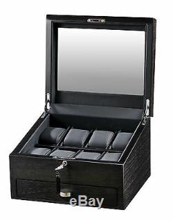 Volta 8 Watch Case Brown Display Box with See Through Glass Window and Drawer