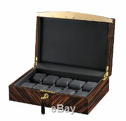 Votla Ebony Wood 10 Watch Display Case Box with Gold Accents Black Interior