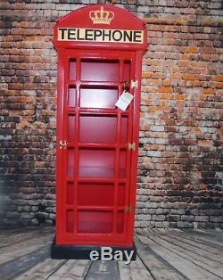 WOOD BRITISH RED TELEPHONE BOX DISPLAY CABINET / BOOK CASE 130 cm HIGH