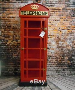WOOD BRITISH RED TELEPHONE BOX DISPLAY CABINET / BOOK CASE 130 cm HIGH