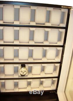 Wall Mounted Watch Storage Cabinet Chest Box Display Wooden Case Matt Black
