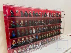Wall mounted 100 LEGO minifigures display case. Show case. Display case