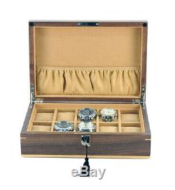 Walnut Wood 10 Wrist Watch Jewellery Display Lockable Storage Wooden Case Box