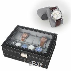 Watch Box Double-Layer 12 Slot Organizer Case Display Glass with Jewelry Drawer