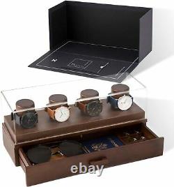 Watch Box Organizer For Men Modern Watch Display Case Jewelry Box Walnut Finish