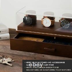 Watch Box Organizer For Men Modern Watch Display Case Jewelry Box Walnut Finish