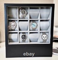Watch Display Case 12 Slot Vertical Luxury Wood & Velvet Organizer Storage Box