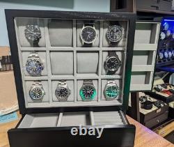 Watch Display Case 12 Slot Vertical Luxury Wood & Velvet Organizer Storage Box