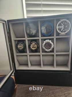 Watch Display Case 12 Slot Vertical Luxury Wood & Velvet Organizer Storage Box