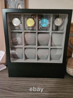 Watch Display Case 12 Slot Vertical Luxury Wood & Velvet Organizer Storage Box