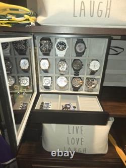 Watch Display Case 12 Slot Vertical Luxury Wood & Velvet Organizer Storage Box