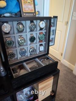 Watch Display Case 12 Slot Vertical Luxury Wood & Velvet Organizer Storage Box