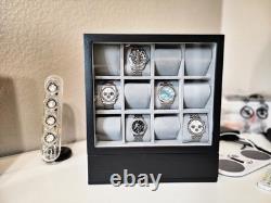 Watch Display Case 12 Slot Vertical Luxury Wood & Velvet Organizer Storage Box