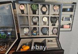 Watch Display Case 12 Slot Vertical Luxury Wood & Velvet Organizer Storage Box