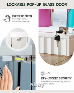 White Display Cabinet with RGB Lights, Corner Curio Cabinets with Glass Doors