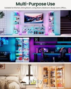 White Display Cabinet with RGB Lights, Corner Curio Cabinets with Glass Doors