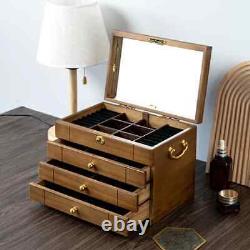 Wood Jewelry Box Drawer Necklace Earrings Rings Storage Display Organizer