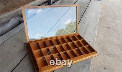 Wooden 24 Compartment Zippo Lighters Display Case Jewelry Crystal Shadow Box